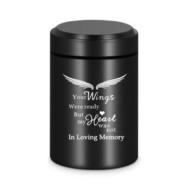 Small Keepsake Cremation Urns for Human Ashes Adult Male Female, Mini Funeral Memorial Urn Burial Urn for Ashes,Angel Wings Decorative Urns,Black