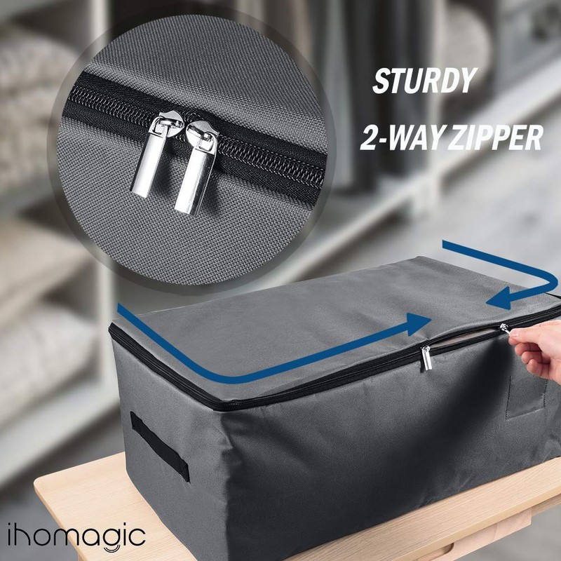 IHOMAGIC Under bed Storage Bag with Double Zipper and Handles,