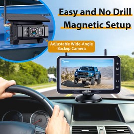 Magnetic Solar Wireless Backup Camera - No-Drill Installation, Scratch-Proof, No Delay 5-Inch HD1080P Screen, Long Battery Life, Night Vision, Anti-Interference 2.4GHz Signal for Trucks