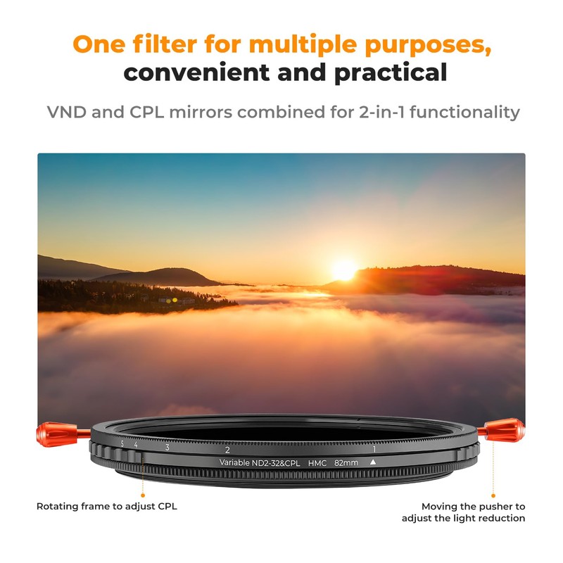 K&F Concept 2 in 1 72mm Variable ND2-32&CPL Filter, NO