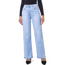 ETTELO Women's Jeans Straight Leg Casual High Waisted Stretch Trendy Blue Jeans for Women