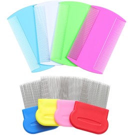 Maitys 8 Pieces Flea Lice Combs Double Sided Lice Cats Dogs and Nit Removal Hair Grooming Plastic and Metal Comb, Head Hair Comb for Pets and Humans(4 x 2 Inches, 2.24 x 2.24 Inches,Novel)
