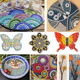 Youway Style Glass Mosaic Tiles for Crafts Bulk,150g Black Strips Mosaic Glass Pieces,Glass Mosaic Garden Craft Kit