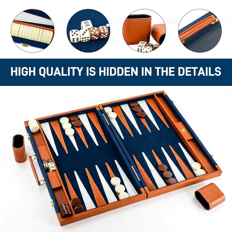 Premium Backgammon Sets for Adults, 17.5 Inch Large Backgammon Board