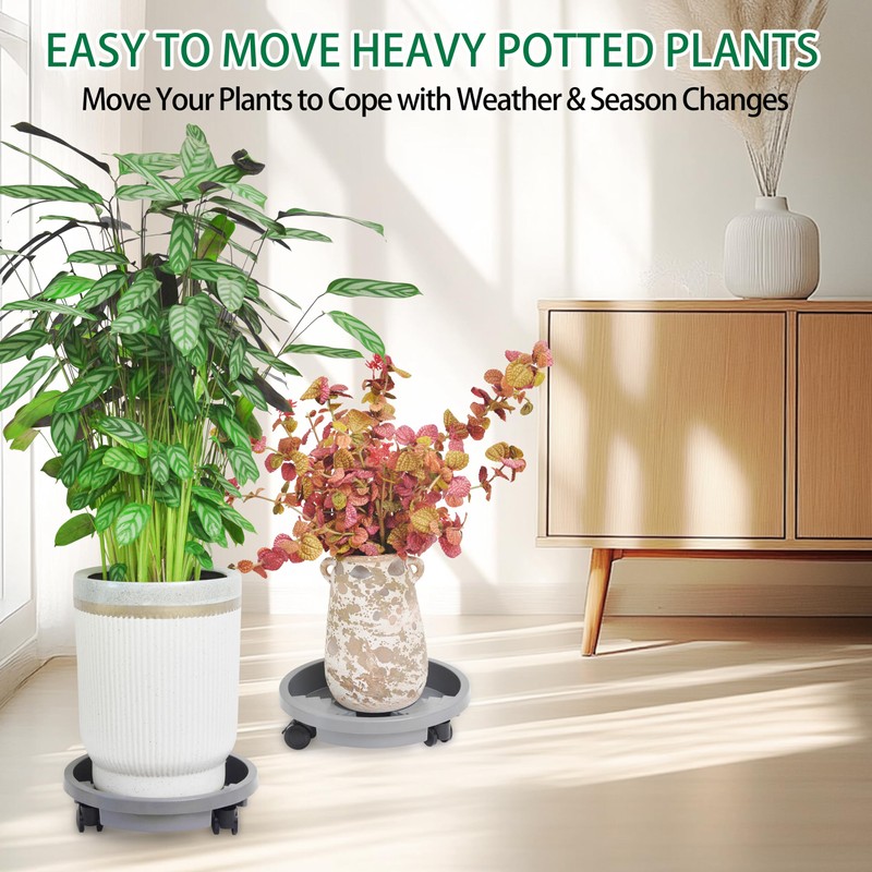 3 Pack 13 inch Plant Caddy with Lockable Wheels, Drainage