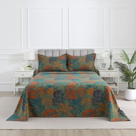 Puralens Green Muslin Sheet Set King Softest Deep Pocket Forest Woven Bed Sheets Palm Tree Banana Leaf Tropical Garden Bedding Modern Neutral Botanical Pattern 100% Washed Cotton Fitted Sheet 4Pcs