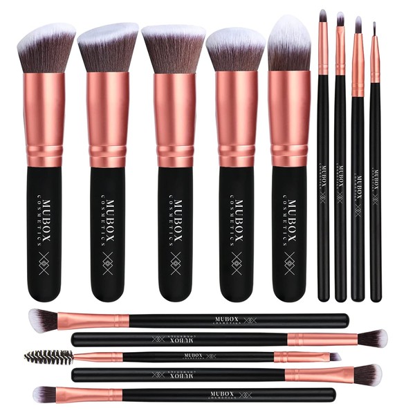 MUBOX 14 Brochas de maquillaje kabuki Rose Gold Profesionales Gran