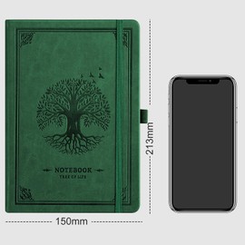 RETTACY Thick Lined Journal Notebook, A5 Hardcover Leather Journal With 320 Numbered Pages for Writing,100gsm Lined Paper, for Women Men Work Office School,14.5 x 21cm - Dark Green