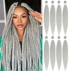 Silver Grey Prestretched Braiding Hair, 26 Inch 8 Pack Pre Stretched Braiding Hair For Braiding Women Hair, Professional Synthetic Hair For Knotless Crochet Braids,Soft Yaki Straight(26in,8pc,silver)