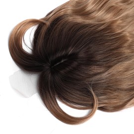 Hair Toppers for Women 20inch Wavy Hairpieces for Women with Thinning Hair Ombre Highlight Synthetic Wig Clip In Topper Wiglets with Fringe Bang (Ombre Dark Blonde, 20inch)