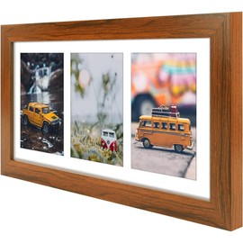 Golden State Art, Set of 2, 7x14 Brown Photo Solid Wood Collage Frame with Mat Displays (3) 4 x6 Pictures
