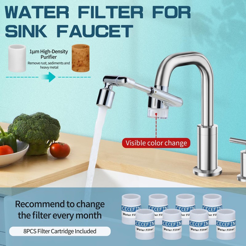 CECEFIN 8pcs Filter Cartridges Replacement for Swivel Faucet Water Filter,