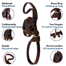 Premium Leather Dog Training Slip Leash, 1/2 Inch Wide, Heavy Duty Lead, Adjustable with Slider, Soft Braided, for Small to Large Dogs (Brown, 6 ft)