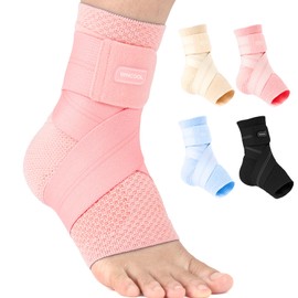 WHCOOL Flat Knitting Ankle Brace for Women&Men, 7-Zone Dynamic Compression Sleeve w/Flex Strap,Foot Support for Sports, Sprained Ankle, Achilles Tendonitis, Plantar Fasciitis Relief(Pack of1) M,Pink