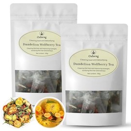 Dandelion Wolfberry Tea, Organic Kidneys & Liver Tea Chinese Wolfberry Tea, Seven Herbal Ingredients, 2 boxes of 30 packs