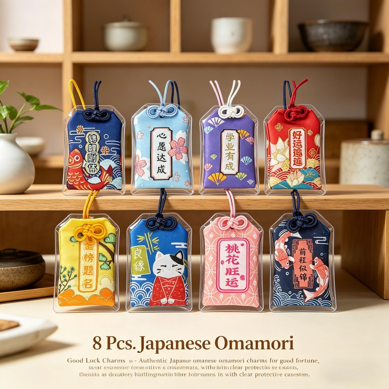 8 Pcs Omamori Japanese Good Luck Charms Hanging Ornaments Keychain