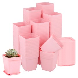 MAHIONG 150 PCS 2.8 Inch Square Nursery Plant Pots, Plastic Plant Seedling Pots with Drainage Holes, Pink Plant Seedling Pots for Starting Seedlings or Garden Plant