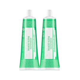 Dr. Bronner's | Pasta dental natural de aceite de coco y bicarbonato, sin flúor, sin azúcar, blanquea y elimina placa, frescura herbal prolongada y limpieza profunda, sabor Hierbabuena (2 pack)