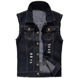 Men's Denim Vest Sleeveless Ripped Jacket Vintage Casual Jeans Vests