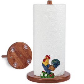 Rooster Kitchen Paper Towel Holder Decor,Wooden Countertop Stand with Enlarged Suction Base,Crowing Chicken Freestanding Paper Towel Gift for Women,Rustic Farmhouse,Bathroom,Housewarming