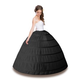 PrettyFirst Petticoats for Women, 6 hoop Skirt Petticoat Crinoline Underskirt Full Floor Length Slips for Wedding Ball Gown