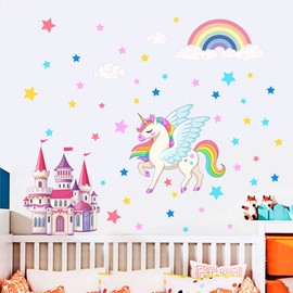 Unicorn Castle Wall Stickers Rainbow Star Wall Decals for Girls Room Nursery Kids Bedroom Décor