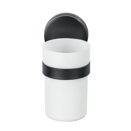 WENKO Bicchiere portaspazzolini Pavia colore Nero Static-Loc Plus. Fissaggio senza trapano. Tenuta mediante aderenza statica su superfici lisce ed impermeabili. Dimensioni (L x A x P): 6,5 x 12 x 9 cm