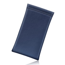 Fintie Eyeglasses Pouch with Cleaning Cloth, Portable Squeeze Top Vegan Leather Soft Glasses Case Anti-Scratch Sunglasses Bag, Navy Blue