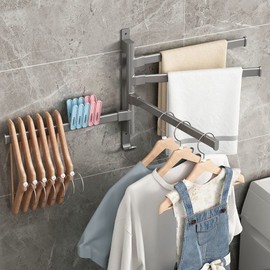 Swivel Towel Bar Punch Bathroom Towel Rack Wall Mounted Bathroom Corner Hanging Rod Bathroom Towel Bars Black (5 Arms)