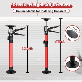 2 Pack Cabinet Jacks for Installing Cabinets, 20" to 45" Adjustable Third Hand Support Pole, Telescopic Cabinet Lift Jack for Drywall, 220 LB Capacity