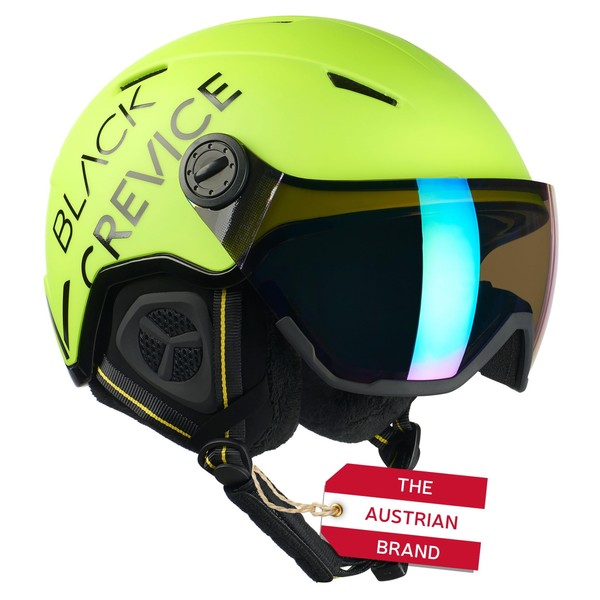 Black Crevice Vail Ski Helmet with Visor, Neon Yellow, M