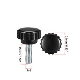 sourcing map M6 x 15mm Metric Male Thread Knurled Clamping Knobs Grip Thumb Screw on Type Plastic Threaded Hand Bolt Knobs Black 20 Pcs