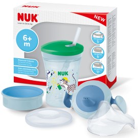 NUK 3-in-1 Drinking Set with Trainer Cup Trainer Cup Sippy Cup (6+ Months), Magic Cup 360° Drinking Cup (8+ M) & Action Cup Drinking Bottle Children (12+ M) | 230 ml | BPA-Free | Boys