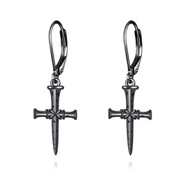 ONEFINITY Nail Cross Earrings 925 Sterling Silver Black Cross Earrings Goth Punk Jewellery Gift for Women Men