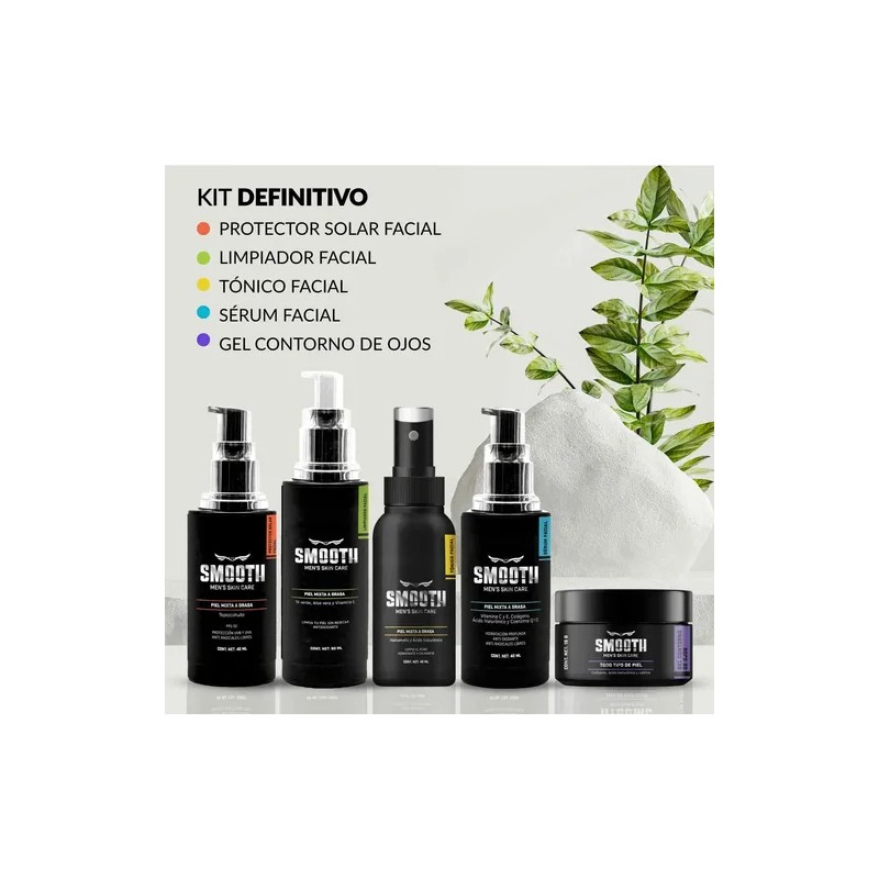 Kit Facial Antiedad Hombre Smooth Piel Mixta Grasa 5pz