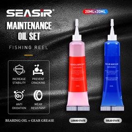 SEASIR Fishing Reel Oil, 2Pcs Reel Oil and Grease Kit, Multi-Purpose Reel Oil Lubricant for Reel Bearings, Bushings and Shafts - Spinning, Baitcasting, Freshwater, Saltwater