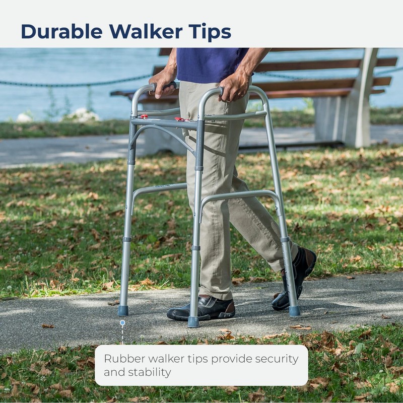 Drive Medical 2-Button Standard Foldable Walker for Seniors & Adults