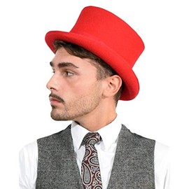 Basic Sense Classic Traditional English Men Formal Wool Felt Top Hat Fancy Dress Formal Wedding Party Coachmen 57-58cm, Red-M