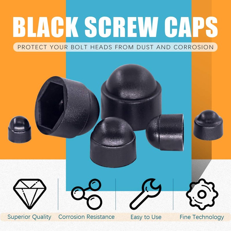 Glarks 160Pcs Black Bolt Covers Screw Caps Assortment Kit, M4