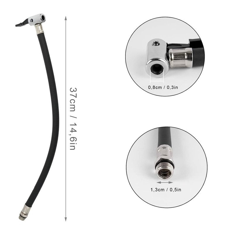 Tyre Inflator Hose 13mm Rubber Metal for Bicycles, Motorcycles and