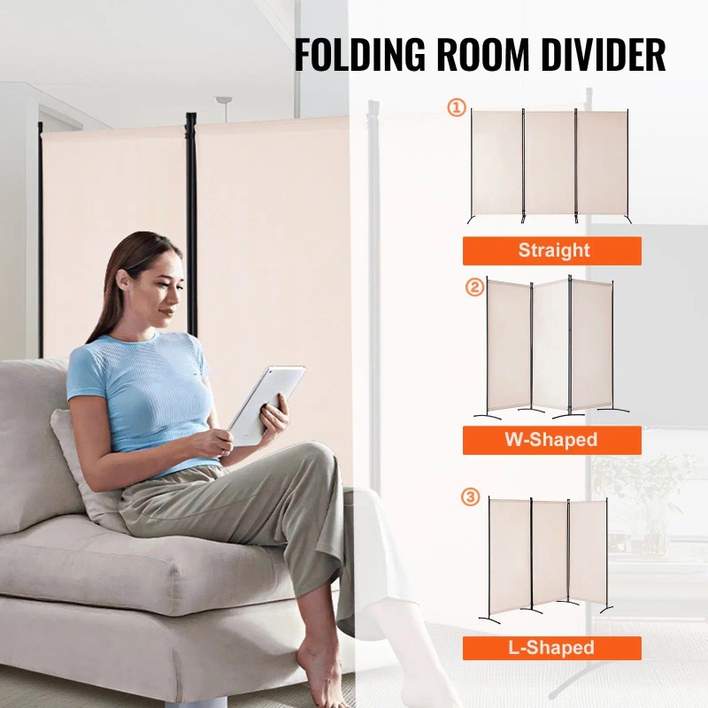 Portable 3-Panel Folding Privacy Screen Free-Standing Room Divider Modern Roo-Style