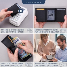 VON HEESEN Slim Wallet with RFID Protection - Mini Wallet Men & Women Small - Credit Card Holder - Purse Wallet, Saffiano Black, With mini coin compartment