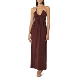 The Drop Women's Kapri Gathered Halter Dress, Rum Brown, S