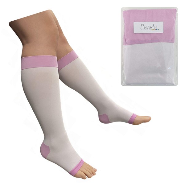 Presadee Women's 8-15 mmHg Mild Compression Leg Recovery Wide Calf Open Toe Sock (2X-Large)