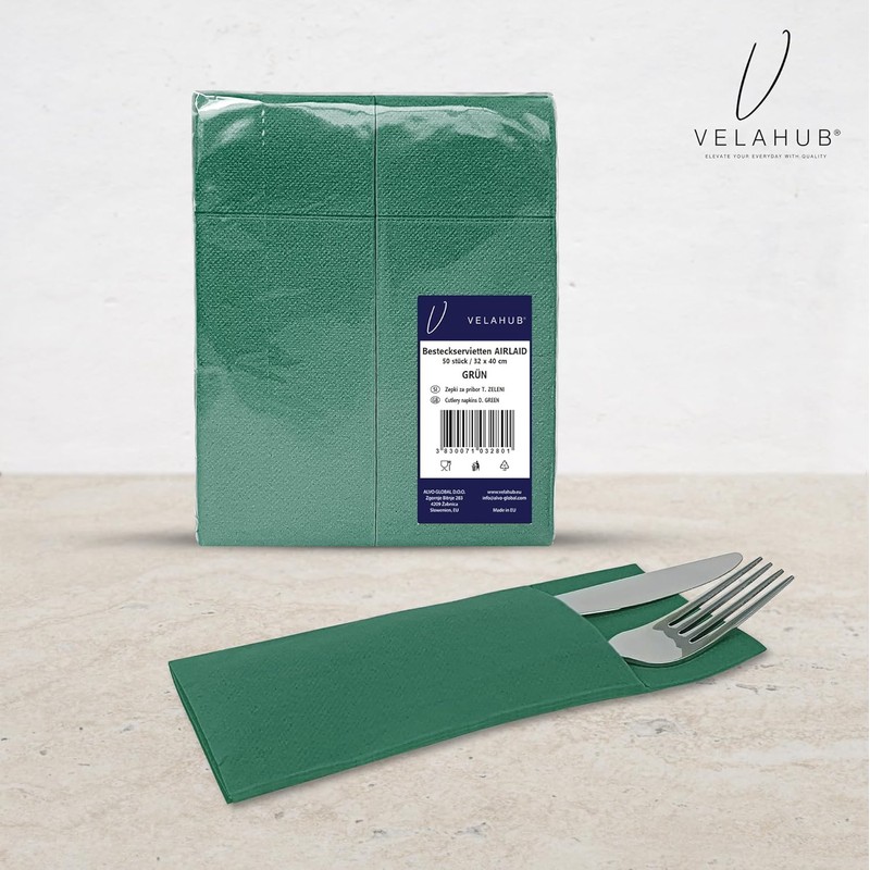 VelaHub Airlaid 50 Cutlery Personal Care, High-Quality Disposable Napkin, 32