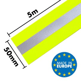 MARARDI Reflective Tape for Sewing - Reflective Tape [5 m x 50 mm] [Fluorescent Yellow] 100% Polyester - Reflective Tape High Visibility - Reflectivity ≥300