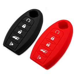 EYANBIS Silicone Key Fob Cover Fit for Nissan Armada Murano Rogue Maxima Altima Pathfinder Sentra Versa Infiniti Q50 Q60 QX50 QX80 | Car Accessories | Remote Key Protection Case - Black & Red