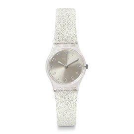 Swatch Women Casual Transparent Watch Plastic Quartz Silver Glistar Too