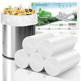 4 Gallon Small White Biodegradable Trash-Bag - Small Garbage Bags For Bathroom Can Unscented Compostable Kitchen Office Car Waste Basket Liners 100counts 15l Bulk Chenyucheng
