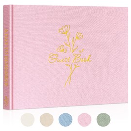 Lanpn Wedding Guest Book with 108 Blank Pages - Elegant Linen Hardcover Guestbook Wedding Reception for Sign in and Photos - Polaroid Guest Book for Wedding Bridal Shower Baby Shower Party (Pink)
